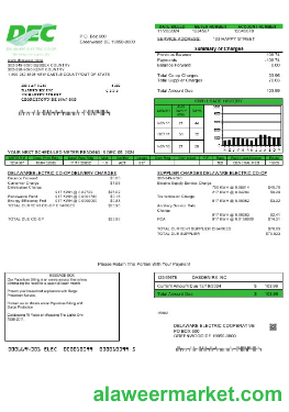 USA Delaware Electric Co-op business utility bill template in Word and PDF formats